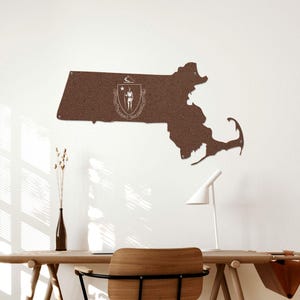 Massachusetts State Flag Silhouette Metal Sign, Housewarming Gift, Wedding Gift, Custom Home State Sign Wall Decor