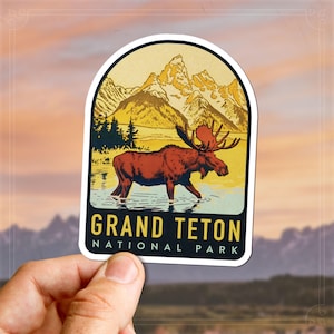 Adesivo da viaggio retrò Grand Teton vintage, regalo per alce, Wyoming