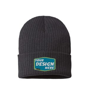 Custom Rib Cuffed Beanie: Sustainable Logo Text Design