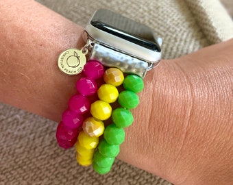 Vibrant Apple Watch Band / Beaded  / Multi Colored Beaded / Adjustable / Apple Watch Strap / 38mm or 40mm / Stretchy Watch Band