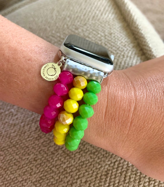 Vibrant Beaded Apple Watch Strap Festive Merry Charms Beaded Steel Bracelet Band For Apple  main image 4