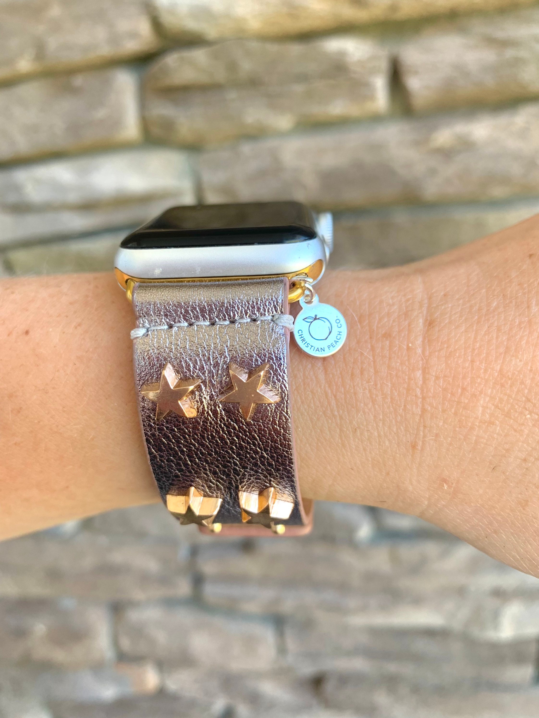 TheChristianPeachCo Gold Star Spangled Apple Watch Band / Faux Stone / Faux Leather Adjustable / 38mm or 40mm / Western Watch Band / Gifts for Her