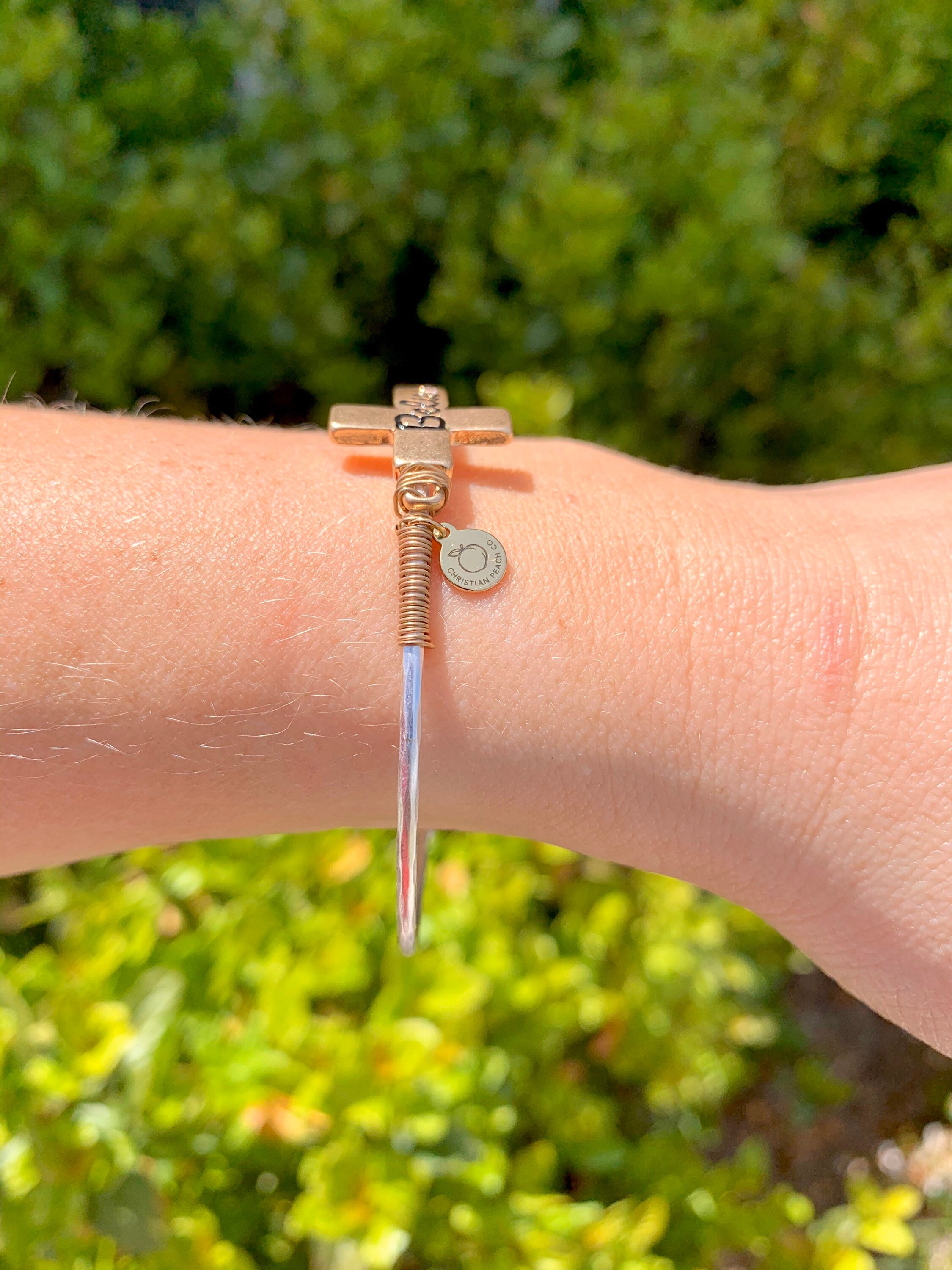 Believe Bangle / Cross Bracelet / Goldtone & Silvertone - Etsy