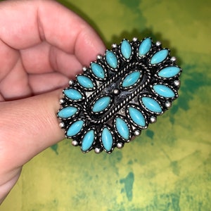Turquoise Western Ring / Silver / Western Wear / Gifts For Her / Faux Leather  / Patterned / Turquoise Stone