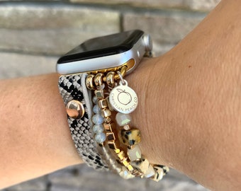 Stretchy Snakeskin Apple Watch Band / Beaded  / Multi Colored Beaded / Adjustable / Apple Watch Strap / 38mm or 40mm / Stretchy Watch Band