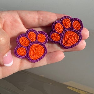 Tiger Paw Earrings / Light Weight / Gifts For Her / Patterned Statement Jewelry / Clemson Earrings / Game Day / Seed Bead