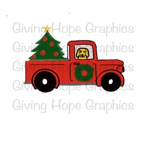 Christmas Truck with Dog, truck with Christmas tree, png, sublimation, DTG, clip art, digital scrapbooking, hand drawn