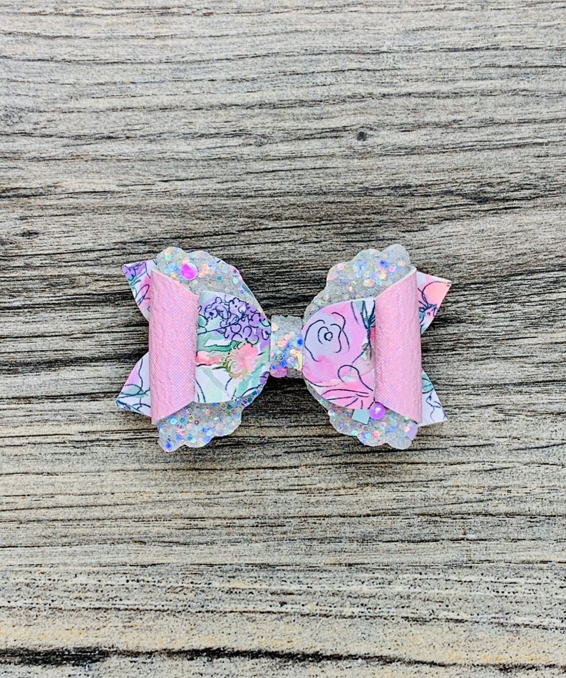 Spring Mother\u2019s Day Hair Bow Pink Silver Watercolor Floral