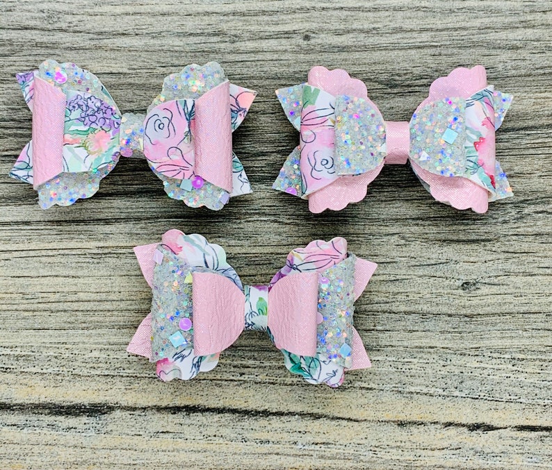 Spring Mother\u2019s Day Hair Bow Pink Silver Watercolor Floral