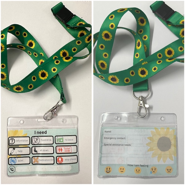 Communication and identification card for hidden disability lanyard