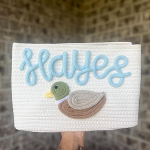 Panier de canard | Panier prénom personnalisé | Panier en corde personnalisé | Panier cadeau personnalisé | Cadeau baby shower | Panier de rangement pour jouets | Canard colvert