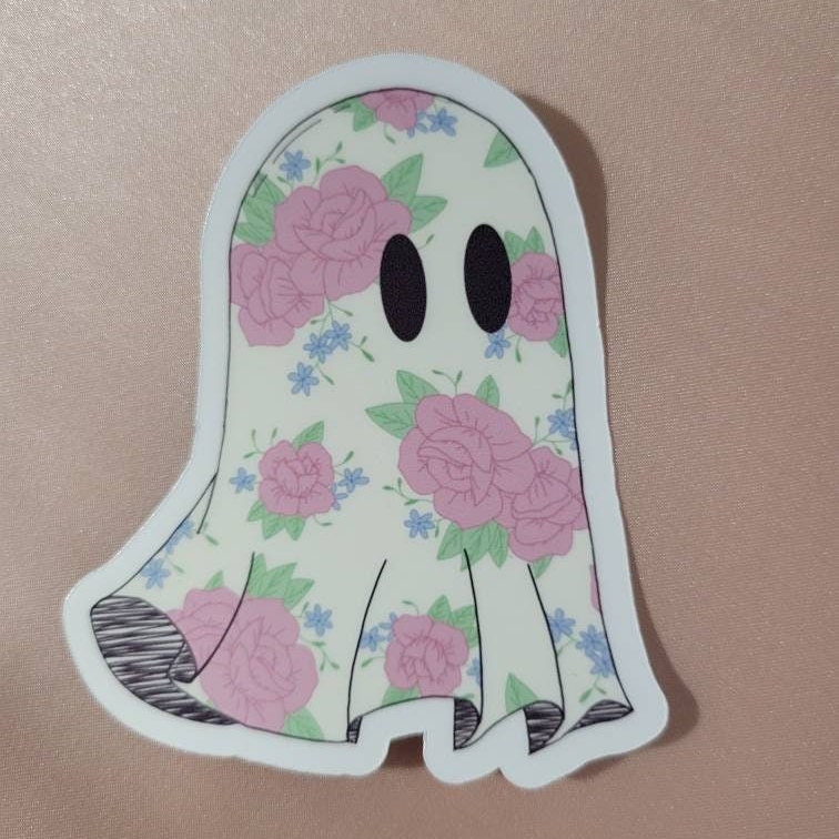 Floral Ghost Vinyl Waterproof Sticker - Etsy