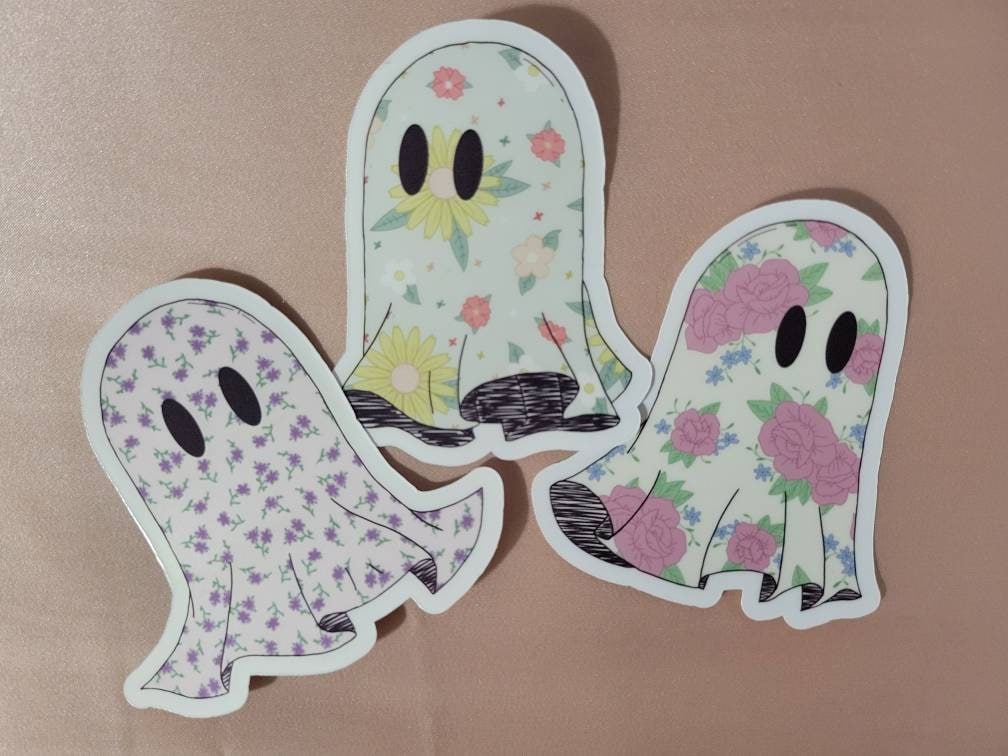 Floral Ghost Vinyl Waterproof Sticker - Etsy