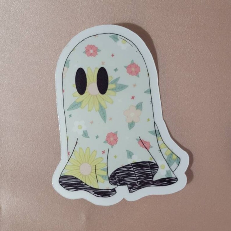 Floral Ghost Vinyl Waterproof Sticker - Etsy
