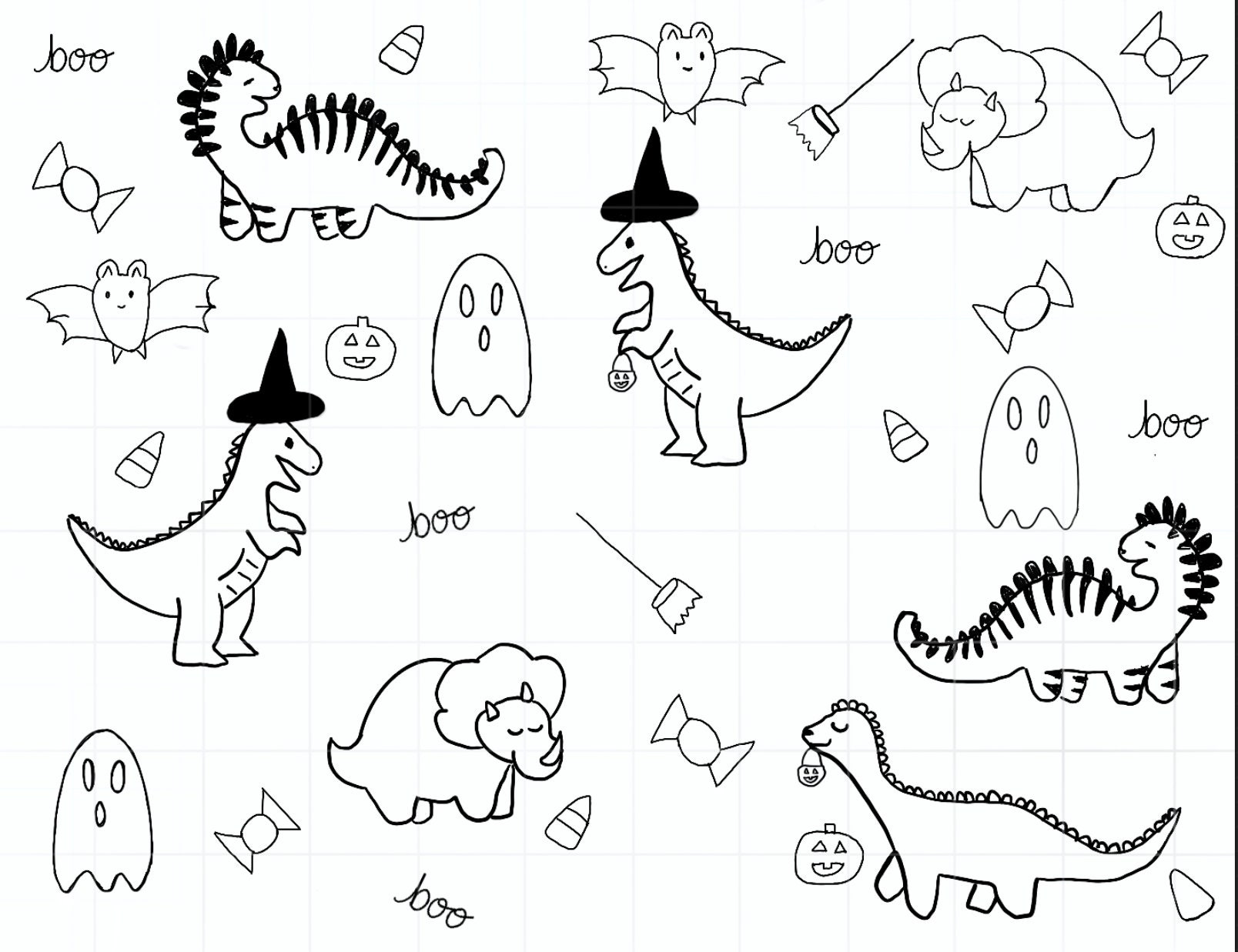 Halloween Dinosaur Coloring Page Halloween Dino Halloween Etsy