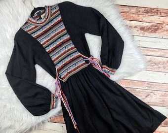 Vintage 1970 Roncelli bordado campesino vestido globo mangas colorido Hil 8