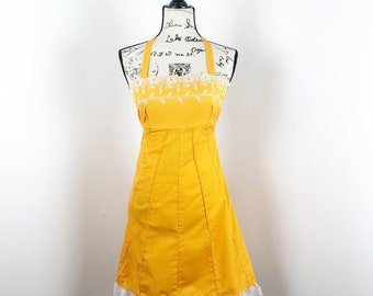 Vintage 1970’s halter dress embroidered yellow