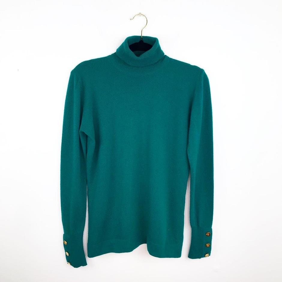 HelensChanel Chanel 07A 2007 Fall Short Sleeve Turquoise Pullover Turtleneck Sweater Top Blouse FR 40 US 6/8