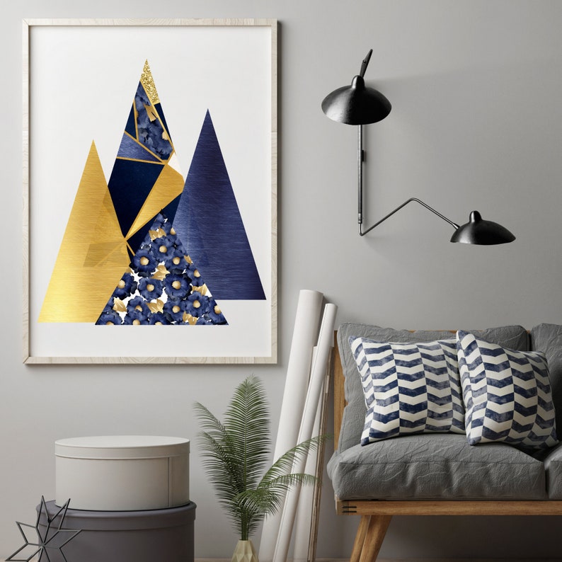 NAVY & GOLD Modern Wall Art Navy and Gold Sparkle Geometric Etsy