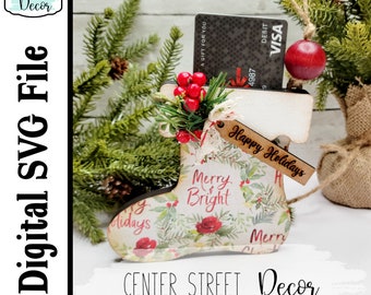 Stocking Gift Card Holder Ornament SVG Laser File Digital Download