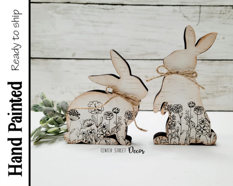 Spring Floral Bunny Home Decor Shelf Sitter Etsy