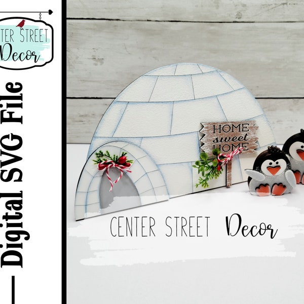 Igloo Home Penguin House SVG Archivo Bandeja escalonada Baby Penguin