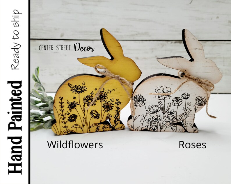 Spring Floral Bunny Home Decor Shelf Sitter Etsy