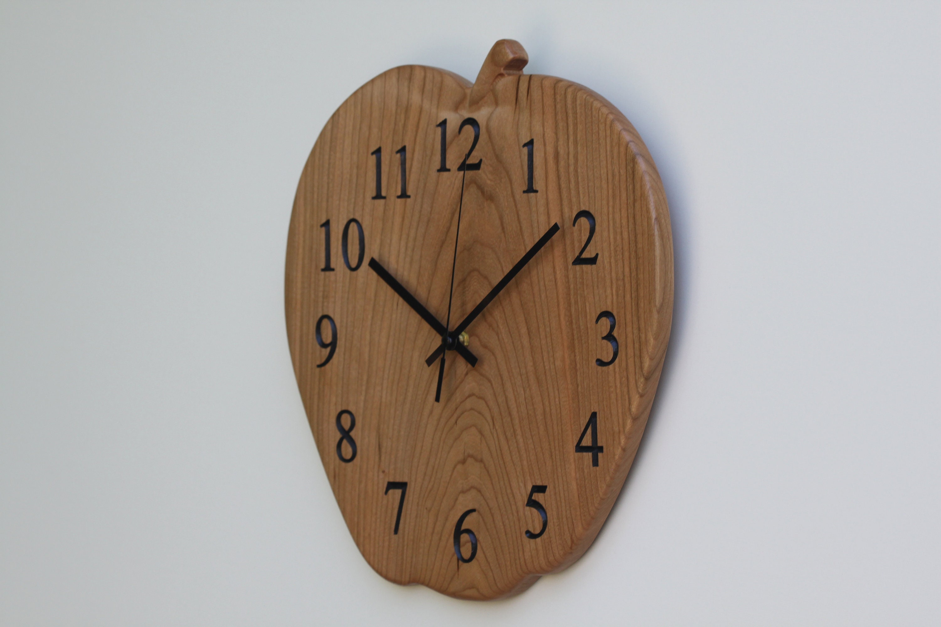 Apple Clock, Cherry Wood Clock, Wall Decor, Apple Art, One