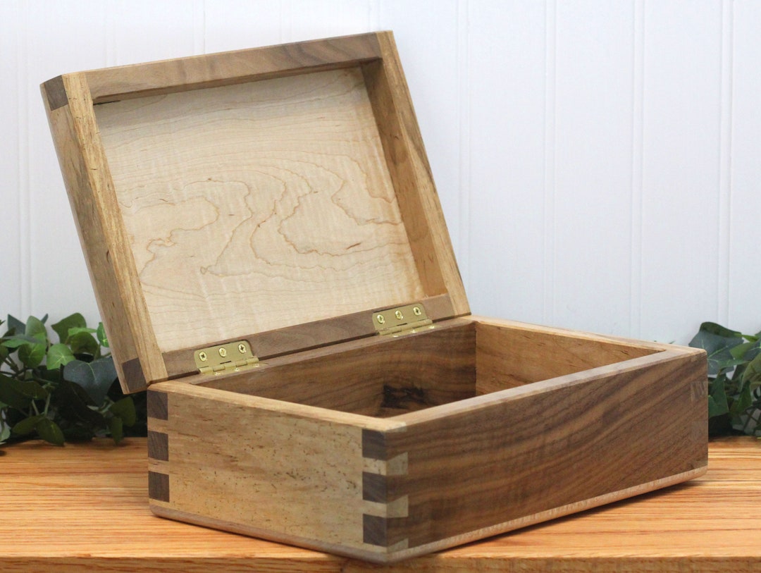 Dovetail Keepsake Box, Walnut, Ambrosia Maple and Curly Maple Wood Box