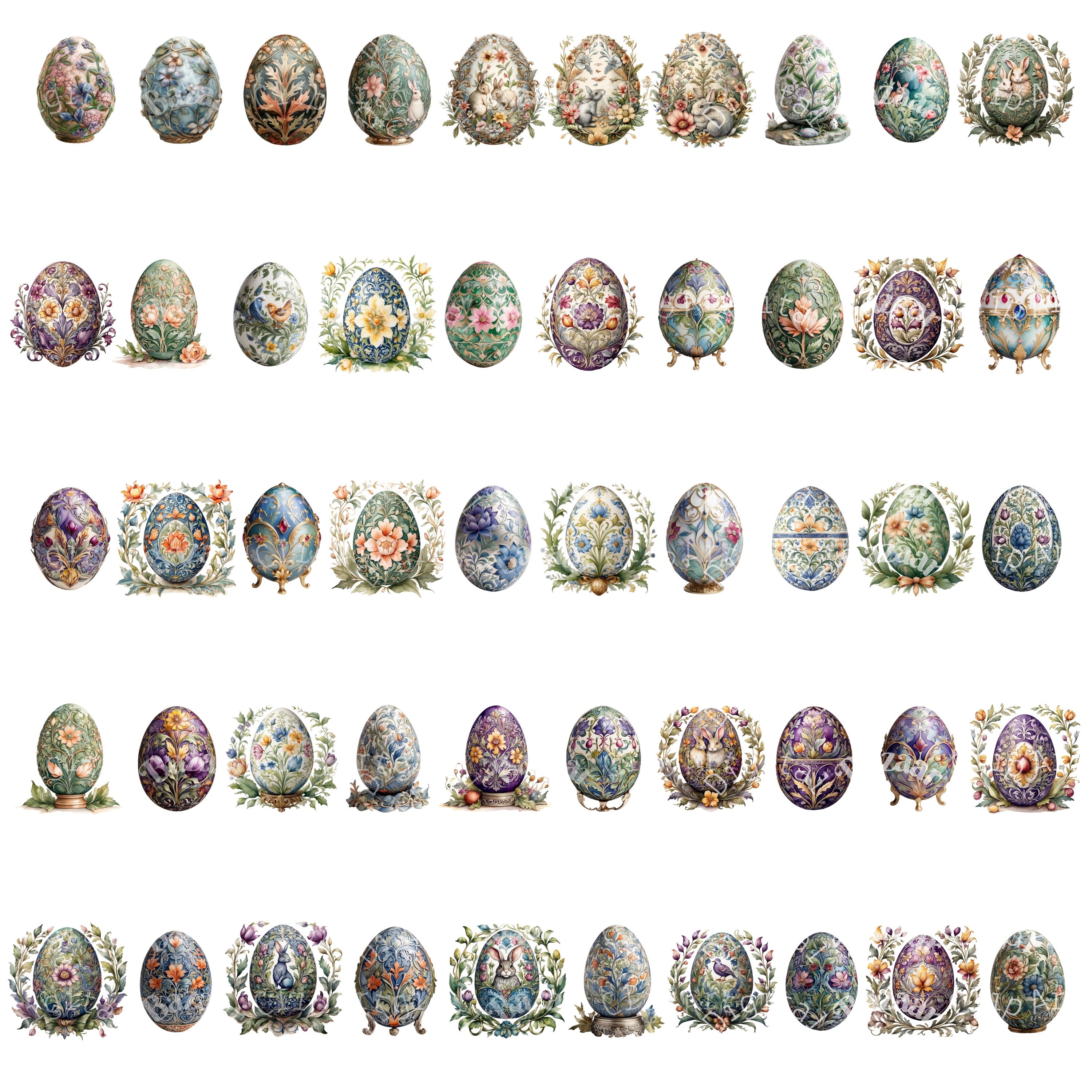 Easter Egg Clipart Bundle, Spring Floral Easter Bunny Images, PNG ...