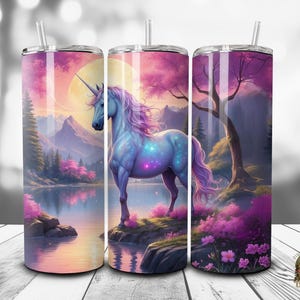 Magical Sunset Fantasy Sparkle Unicorn In Purples & Pinks. 20oz Skinny Tumbler Wrap Sublimation Design. PNG Instant Digital Download Only.