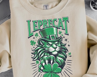 St Patricks Day png Shamrock Irish Shirt Retro Cat Design Green Lucky Clover Funny St Pattys Day Sublimation Leprecat Instant Download png