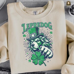 St Patricks Day png Shamrock Irish Shirt Retro Dog Design Green Lucky Clover Funny St Pattys Day Sublimation Lepredog Instant Download png