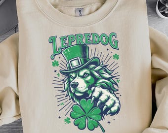 St Patricks Day png Shamrock Irish Shirt Retro Dog Design Green Lucky Clover Funny St Pattys Day Sublimation Lepredog Instant Download png