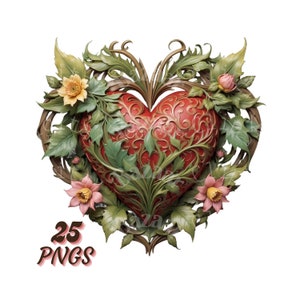 Gothic Herzen & Blumen Clipart Bundle - wunderliche 3D-Designs - PNG Sublimationsgrafiken - kommerzielle Nutzung.