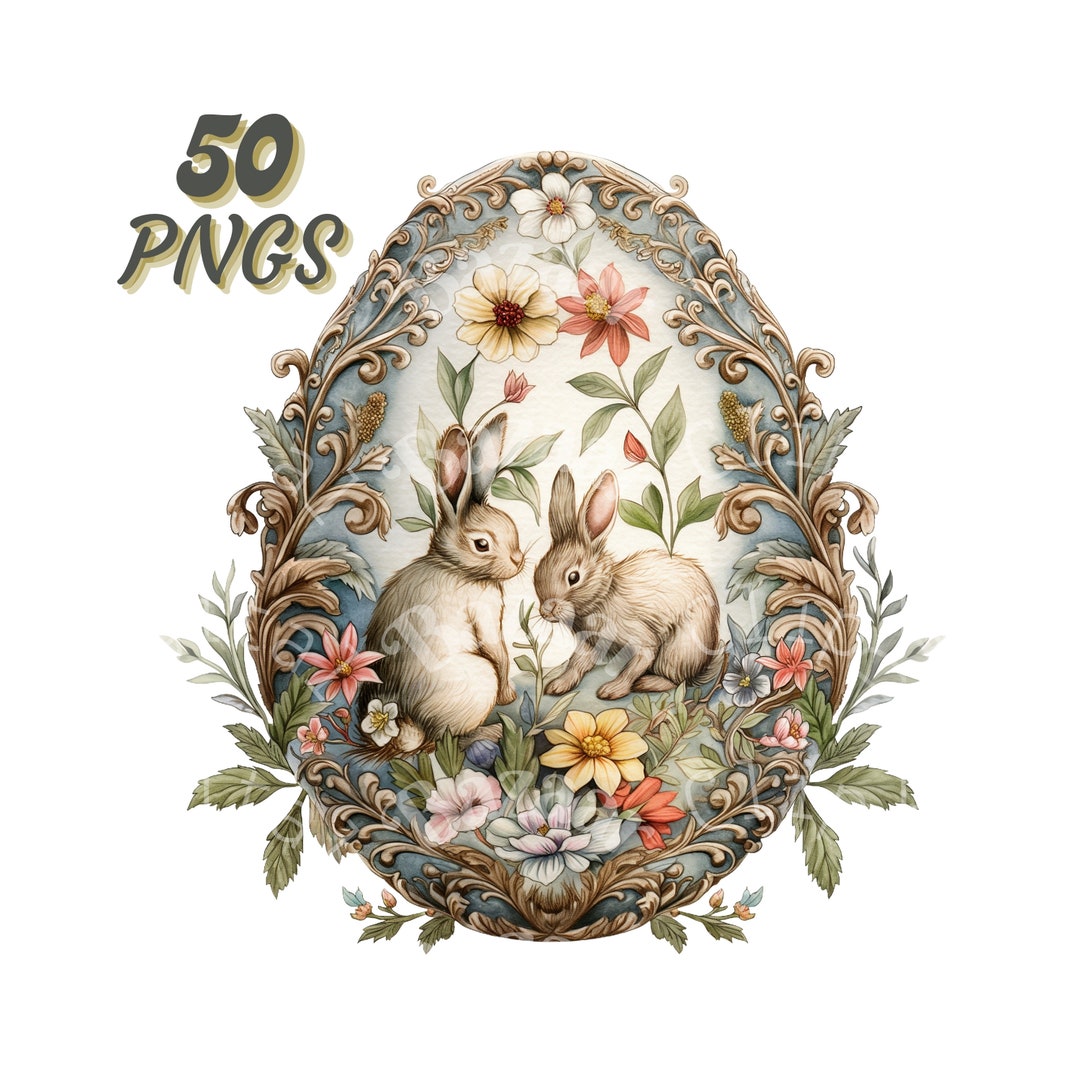Easter Egg Clipart Bundle, Spring Floral Easter Bunny Images, PNG ...