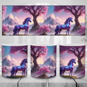 Magisches Silber 3D Sparkle Einhorn Sublimationsbecher Wrap Design, 11 Unzen 15 Unzen Becher Vorlage, PNG Becher wickeln, sofortiger digitaler Download.