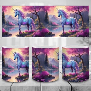Fantasy 3D Sparkle Einhorn Sublimationsbecher Wrap-Design, Regenbogen-Farben, 11 Unzen und 15 Unzen Bechervorlage, PNG Becherverpackung, sofortiger digitaler Download.