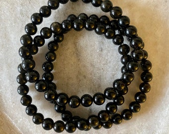 Black Obsidian Healing Bracelet, Unisex Beaded Gemstone Stretch Bracelet, Mens and Womens Gemstone Bracelet, Gift Ideas Under 20