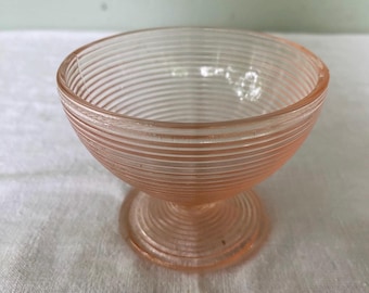 Vintage Pink Depression Glass Pedestal Dessert Bowl, Ribbed Footed Compote, 1930s Cottagecore Kitchen Decor, Ice Cream Dish, Grandmacore