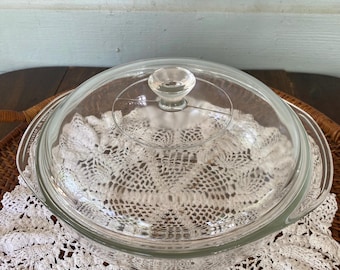 Vintage Pyrex Clear Glass Casserole Dish 024 | 2L Round Baking Dish, Oven to Table