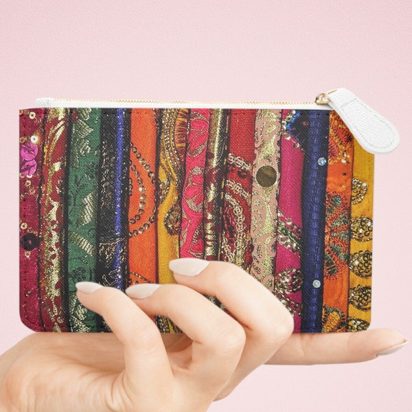 Mini Clutch Bag, Boho Colors Indian Purse, Sari Scraps Coin Purse