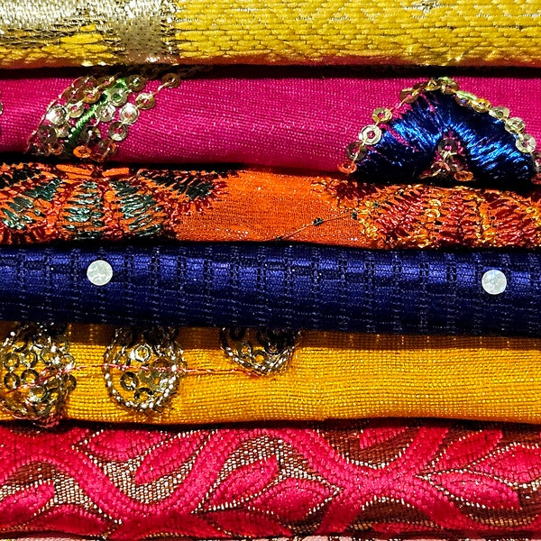 Sari scraps 5X5" Indian fabrics Saree material remnants 15 pieces,Craft Junk Journal Boho Textiles Glam Bling Artwork Scrapbook, Artwork