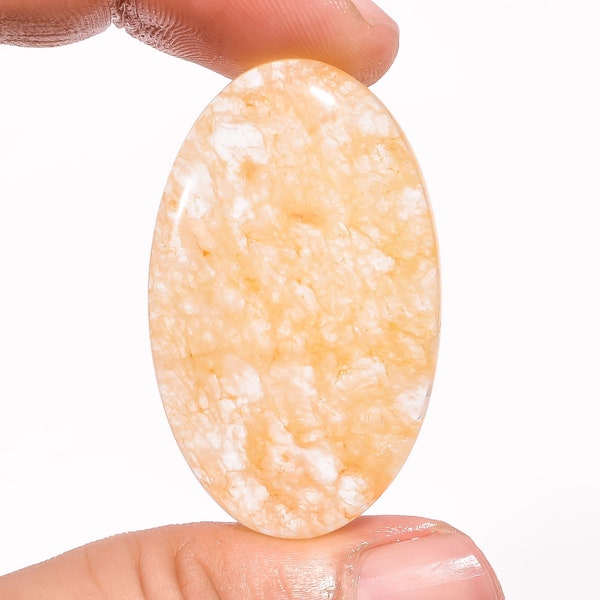 Exclusive 49.15 Cts. Natural Orange Calcite Gemstone Oval Shape Cabochon Loose Gemstone Size 40X24X6mm For Making Jewelry Stone A-102