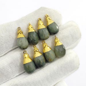 2 colgantes de ojo de gato chapados en oro, facetados (16 x 8 mm)