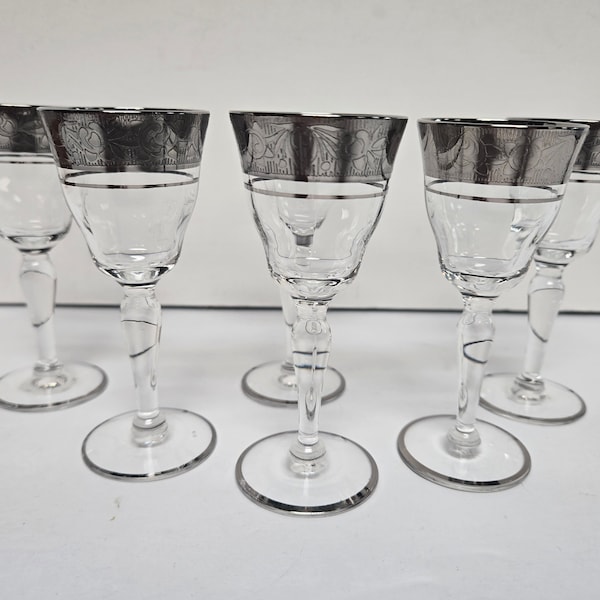 Vintage Tiffin Ramble Rose Cordial Glasses Set of 6  Franciscan Optic Platinum Vintage