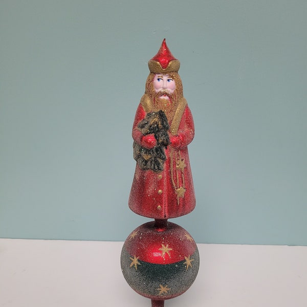 Christopher Radko Santa Tree Finial 1997 Father Christmas Saint Nicholas Frosted blown glass Christmas Tree Finial Germany retired vintage