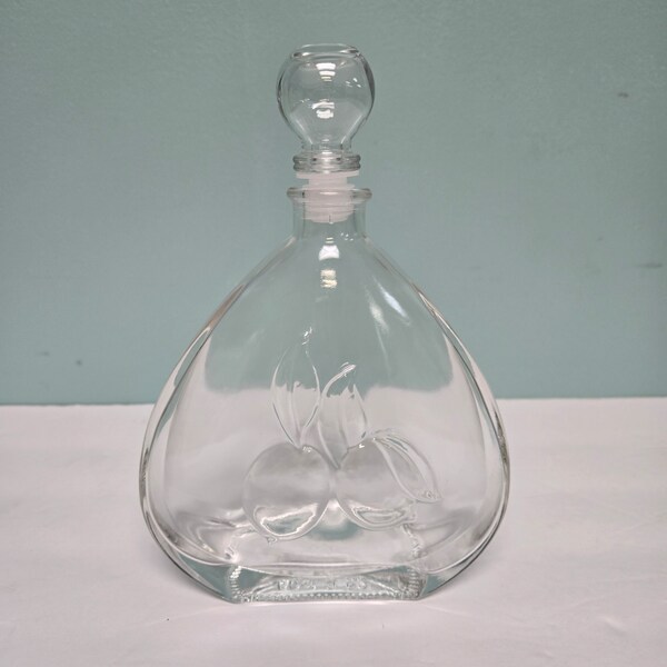 Limoncello Decanter Glass Bottle With Stopper Bar Cordial Liqueur Lemon and Leaf Motif