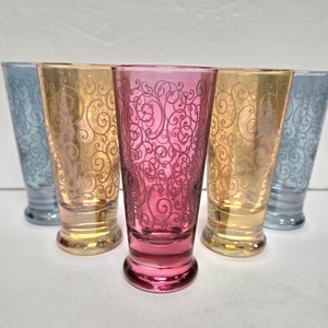Vintage Cristalleria Fumo Shot Cordial Glasses Italy Double Shot Liqueur Glasses Set of 5