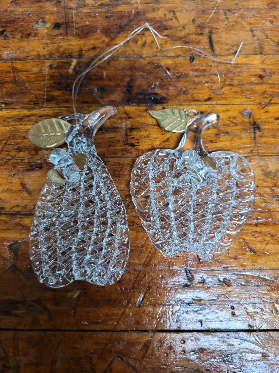 Vintage Spun Glass Apple and Pear Ornaments With a Bee Hand Etsy